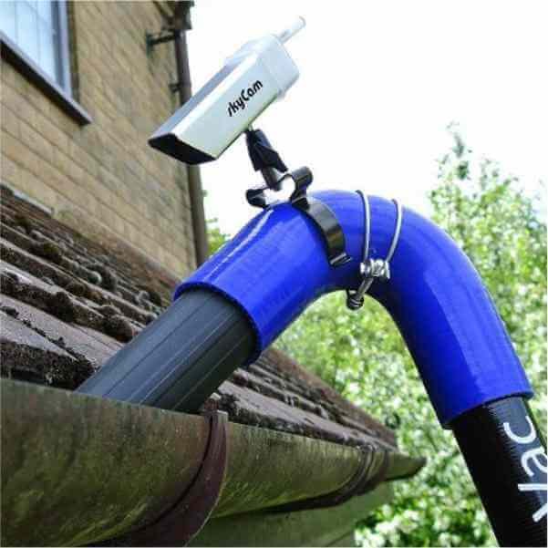 tip of gutter cleaning vacuum equipped with camera