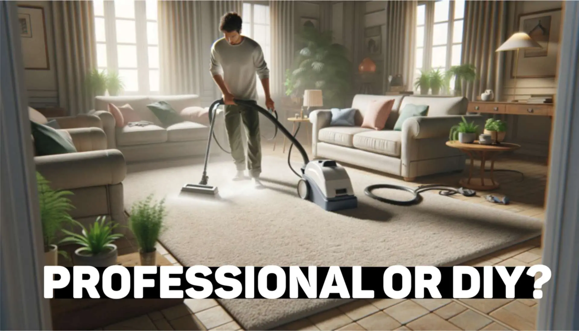 man cleaning carpet using diy machine