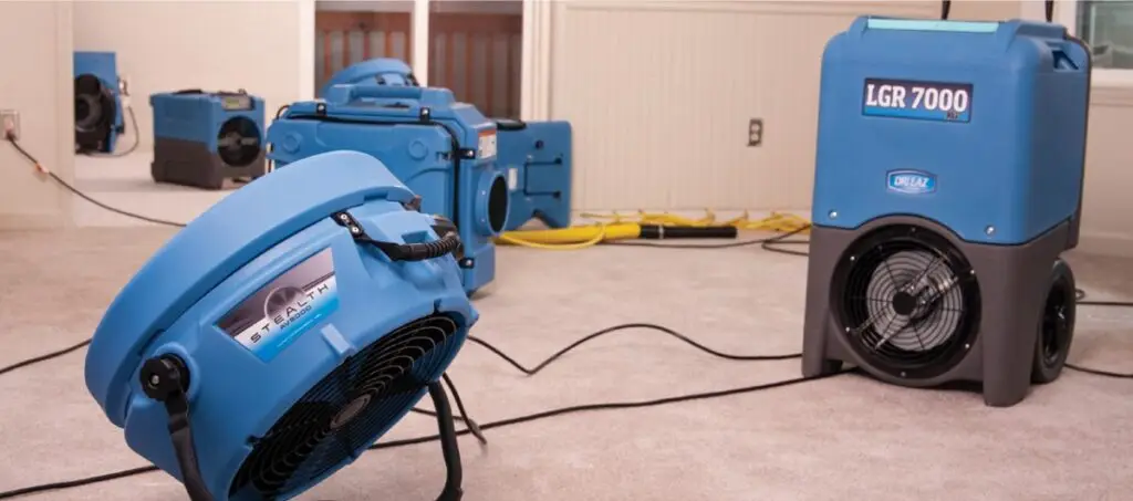 Carpet drying with fans and dehumidifire