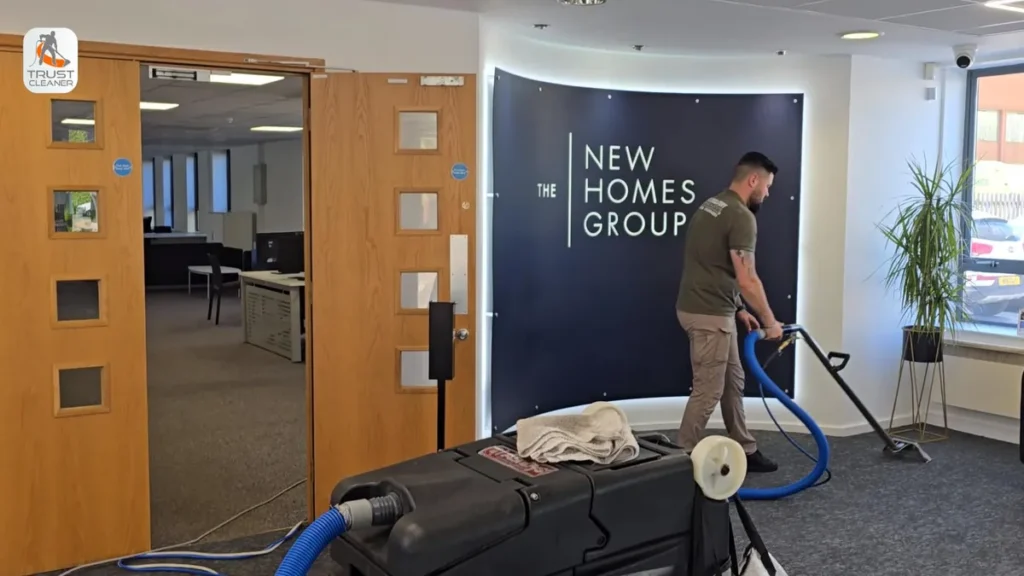 Reception carpet cleaning at The New Homes Group - Trust Cleaner - Carpet & Upholstery Specialists Reception carpet cleaning at The New Homes Group
